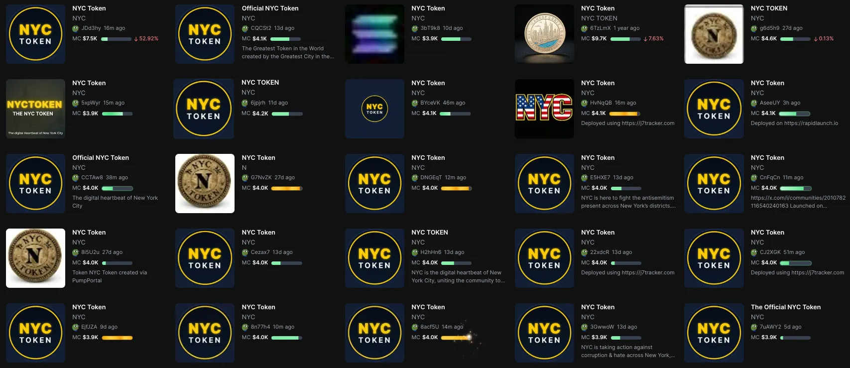 A series of copycats modeled on Eric Adams' token. Image: Decrypt/Pump.fun